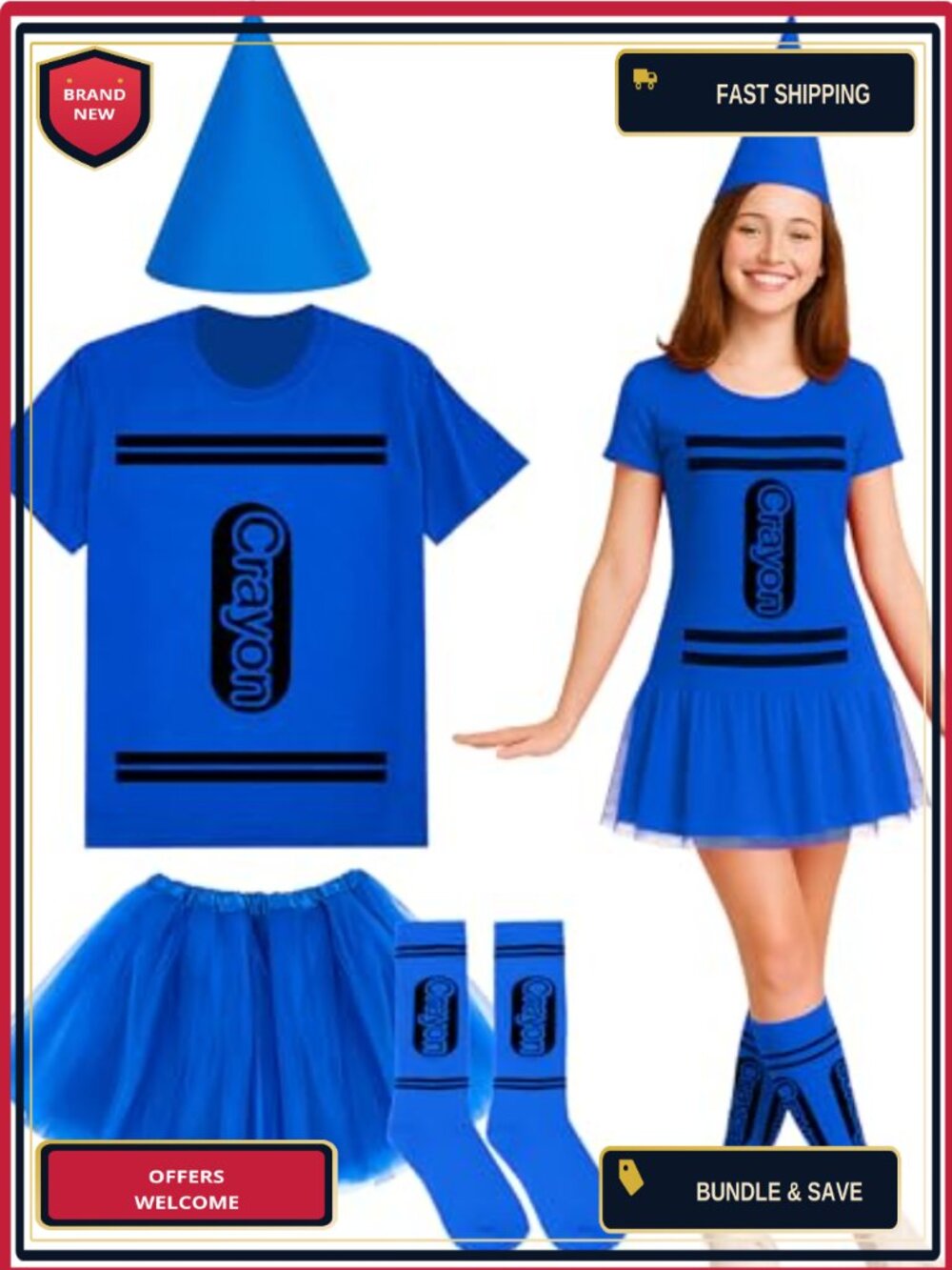 Crayon Costume Set Tutu Skirt Socks Hat Halloween Cosplay Outfit